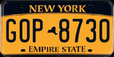 NY license plate GOP8730