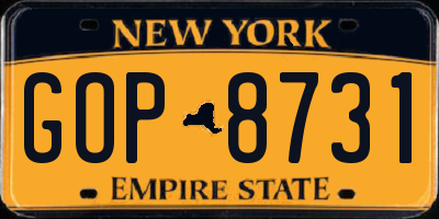 NY license plate GOP8731