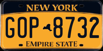 NY license plate GOP8732