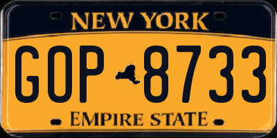 NY license plate GOP8733