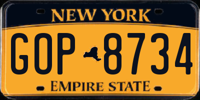NY license plate GOP8734