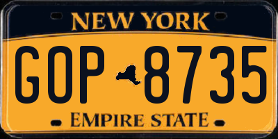 NY license plate GOP8735