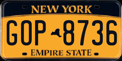 NY license plate GOP8736