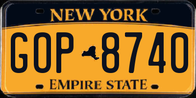NY license plate GOP8740