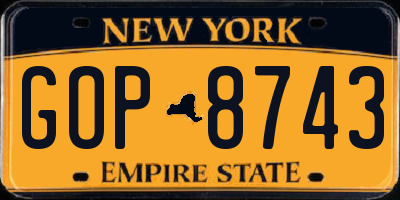 NY license plate GOP8743