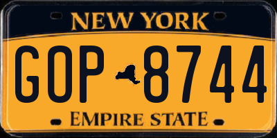 NY license plate GOP8744