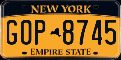 NY license plate GOP8745