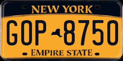 NY license plate GOP8750