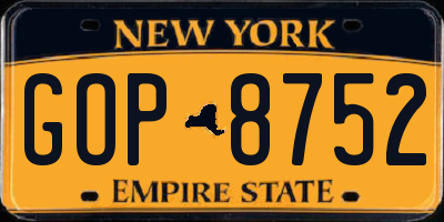 NY license plate GOP8752