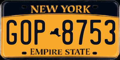 NY license plate GOP8753