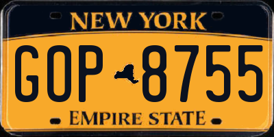 NY license plate GOP8755