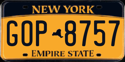 NY license plate GOP8757