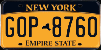NY license plate GOP8760