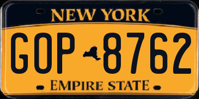 NY license plate GOP8762