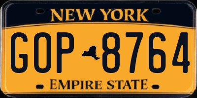 NY license plate GOP8764
