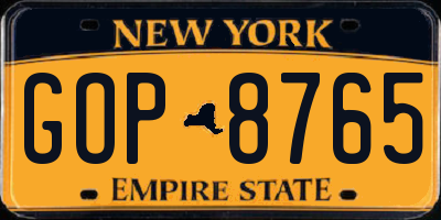 NY license plate GOP8765