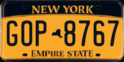 NY license plate GOP8767