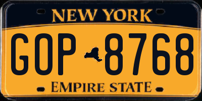 NY license plate GOP8768