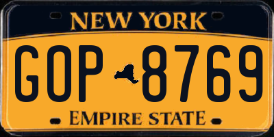 NY license plate GOP8769