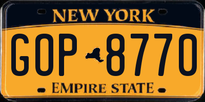 NY license plate GOP8770