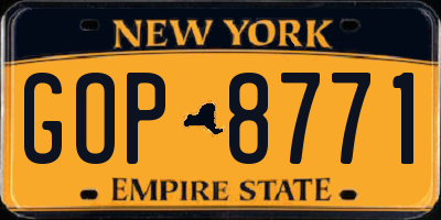NY license plate GOP8771