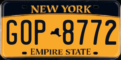 NY license plate GOP8772