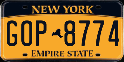 NY license plate GOP8774