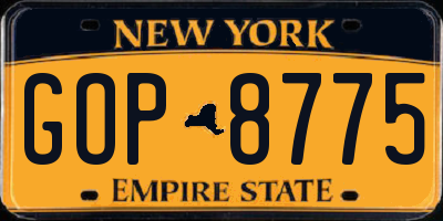 NY license plate GOP8775