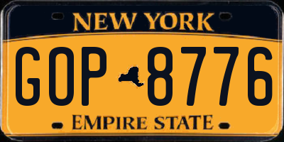 NY license plate GOP8776