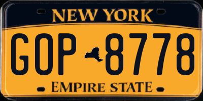 NY license plate GOP8778