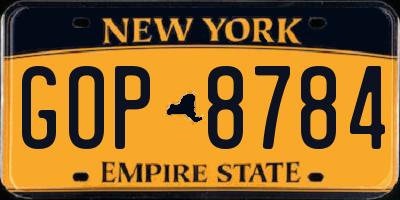 NY license plate GOP8784