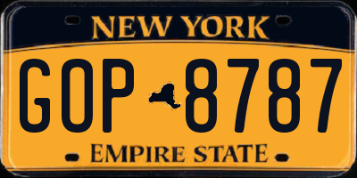 NY license plate GOP8787