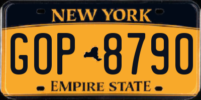 NY license plate GOP8790