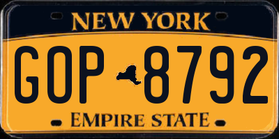 NY license plate GOP8792