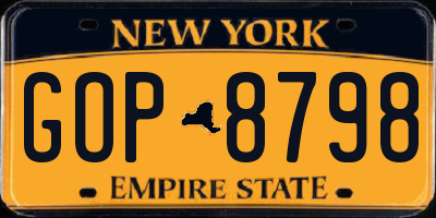 NY license plate GOP8798