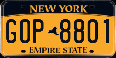 NY license plate GOP8801