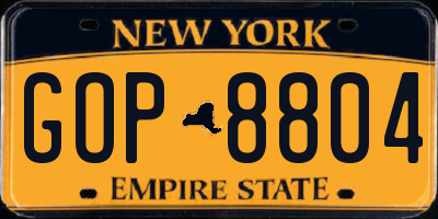 NY license plate GOP8804