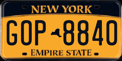 NY license plate GOP8840