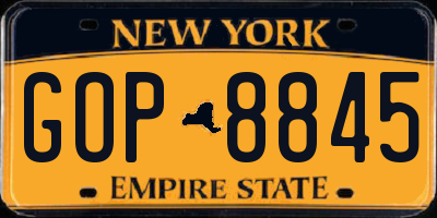 NY license plate GOP8845