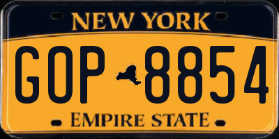 NY license plate GOP8854