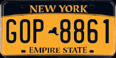 NY license plate GOP8861