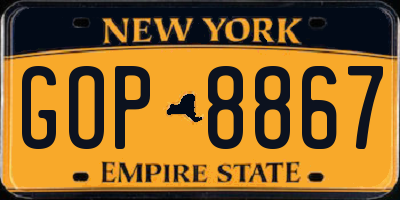 NY license plate GOP8867