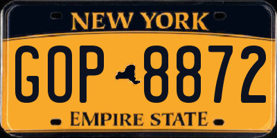 NY license plate GOP8872