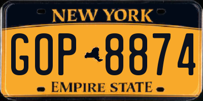 NY license plate GOP8874
