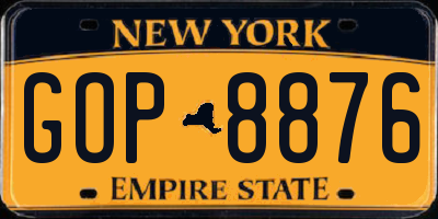 NY license plate GOP8876