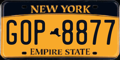 NY license plate GOP8877