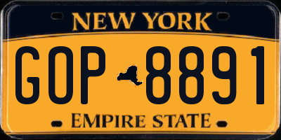 NY license plate GOP8891