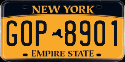 NY license plate GOP8901
