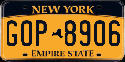 NY license plate GOP8906