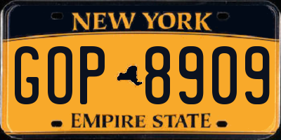 NY license plate GOP8909